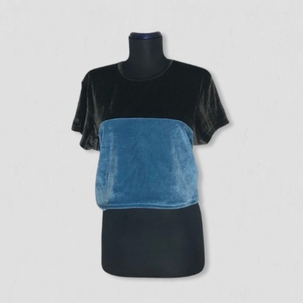 Vintage 90s Velvet Colorblock Crop Top Brown Blue Large